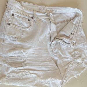 American Eagle Outfitters Women's White Ripped Jean Shorts